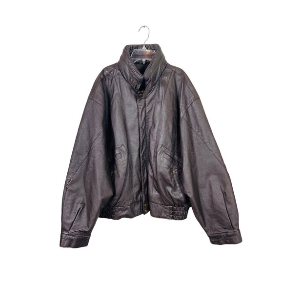 Town Craft Mens Leather Biker Jacket Full Zip Long Sleeve Brown Size Large